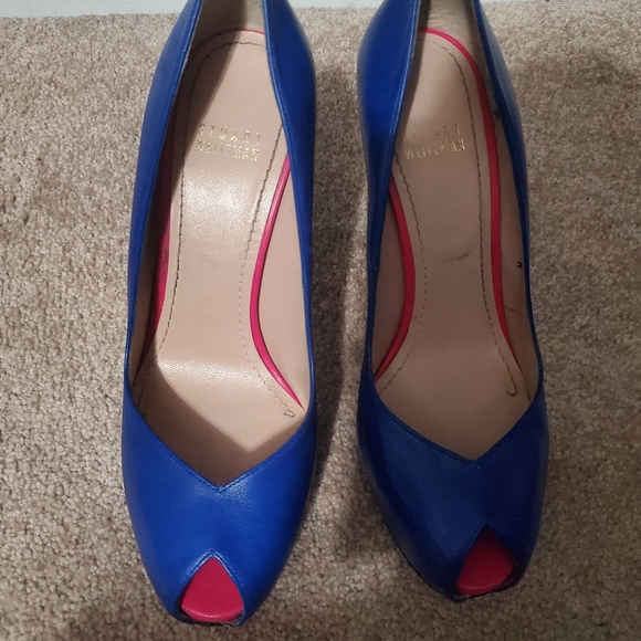 Stuart Weizmann blue and green shoes size 8.minor scratch on back of heels - Picture 4 of 7